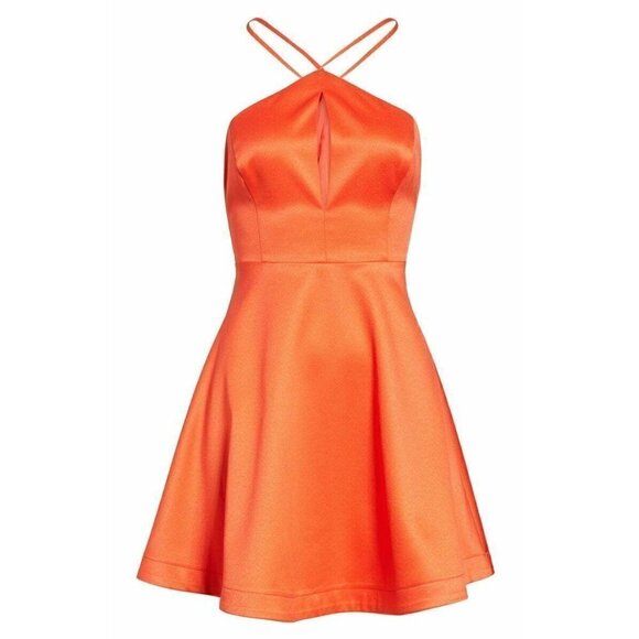 Lush Womens Fit & Flare Open Back Strappy Halter Flared Coral Dress Size M NWOT - Picture 11 of 16